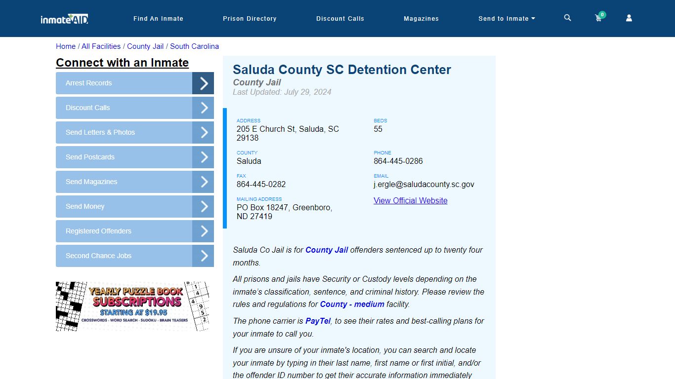 Saluda County SC Detention Center - Inmate Locator